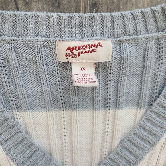 Arizona Striped Vneck Ribbed Sweater XS - Picture 2 of 16